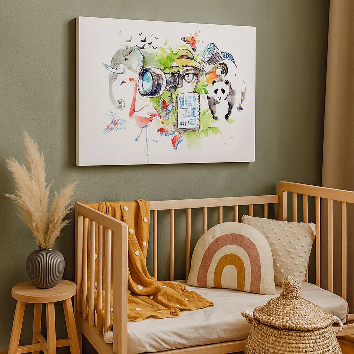 Bild auf Leinwand - Leinwandbild - Bunte Grafiken mit Natur- und Safari-Themen - 70x50cm - In der Linse eines Reisenden - Moderne Wanddekoration für Wohnzimmer und Schlafzimmer ARTTOR