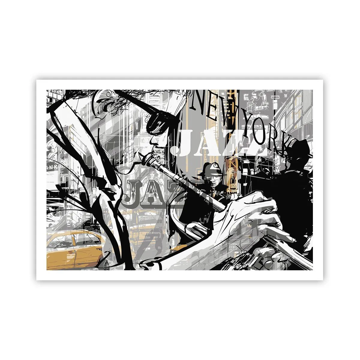 Poster - New Yorker Jazzszene - 100x70cm - Im Rhythmus von New York - Moderne Wanddekoration für Wohnzimmer und Schlafzimmer ARTTOR