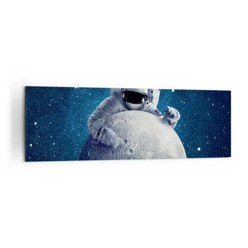 Bild auf Leinwand - Leinwandbild - Astronaut hält den Mond vor einem Sternenhimmel - 160x50cm - Weltraumjoker - Moderne Wanddekoration für Wohnzimmer und Schlafzimmer ARTTOR