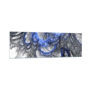 Glasbild - Bild auf glas - Abstrakte Wellen in Blau- und Grautönen - 160x50cm - Die Geburt einer Welle - Moderne Wanddekoration für Wohnzimmer und Schlafzimmer ARTTOR