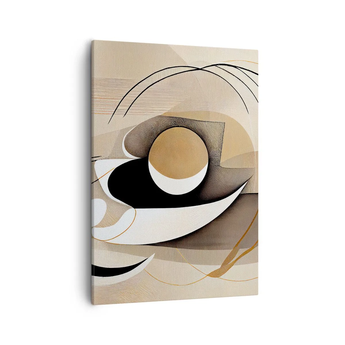 Bild auf Leinwand - Leinwandbild - Abstrakte Komposition in Beige- und Schwarztönen - 50x70cm - Komposition: die Essenz des Wortes - Moderne Wanddekoration für Wohnzimmer und Schlafzimmer ARTTOR