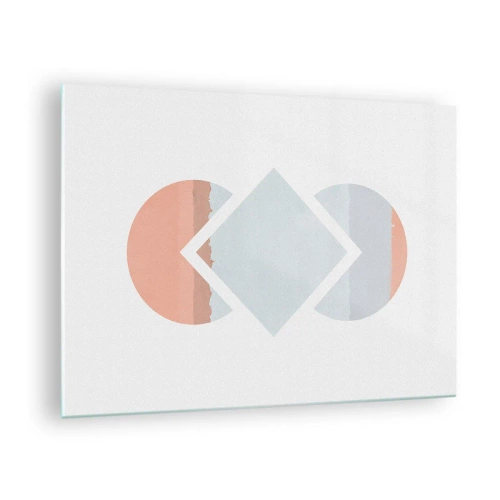 Glasbild - Bild auf glas - Eine pastellfarbene Raute in der Mitte zwischen den Halbkreisen auf weißem Hintergrund. - 70x50cm - Die Situation ist klar - Moderne Wanddekoration für Wohnzimmer und Schlafzimmer ARTTOR