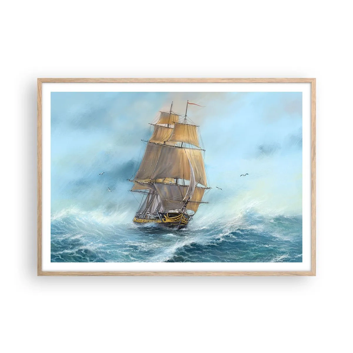 Poster in einem Rahmen aus heller Eiche - Über die Wellen gleiten - 100x70 cm