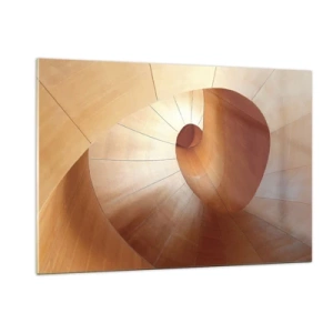 Glasbild - Bild auf glas - Spiralförmige architektonische Struktur aus Holz in warmen Farben - 120x80cm - Architektonische Serpentine - Moderne Wanddekoration für Wohnzimmer und Schlafzimmer ARTTOR
