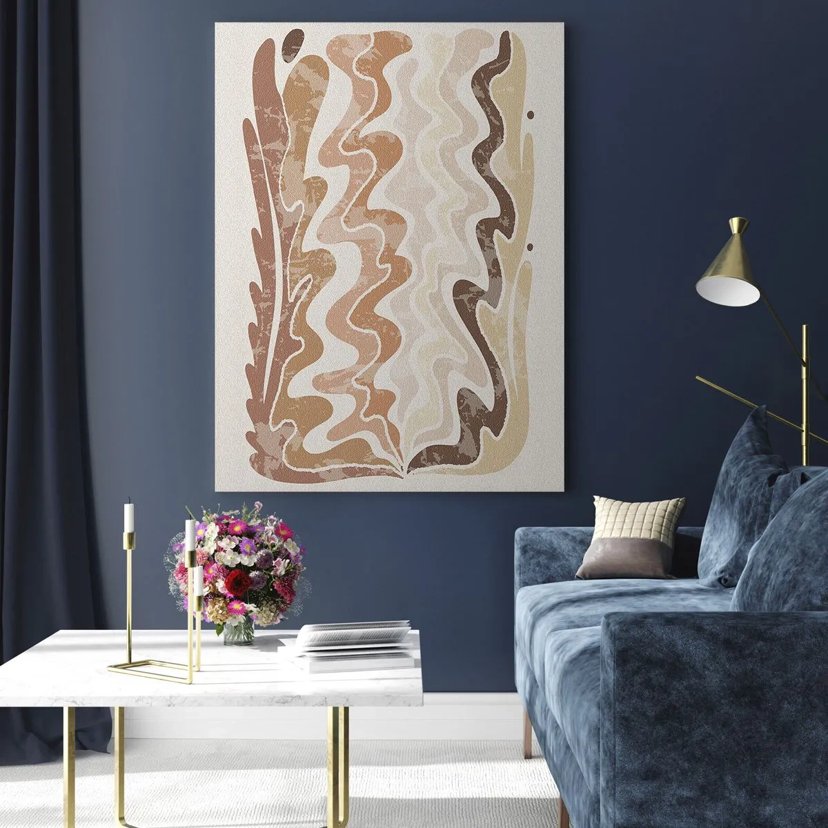 Glasbild - Bild auf glas - Beige und braune Wellen in einer abstrakten Komposition - 50x70cm - Gute Energie – gute Gefühle - Moderne Wanddekoration für Wohnzimmer und Schlafzimmer ARTTOR