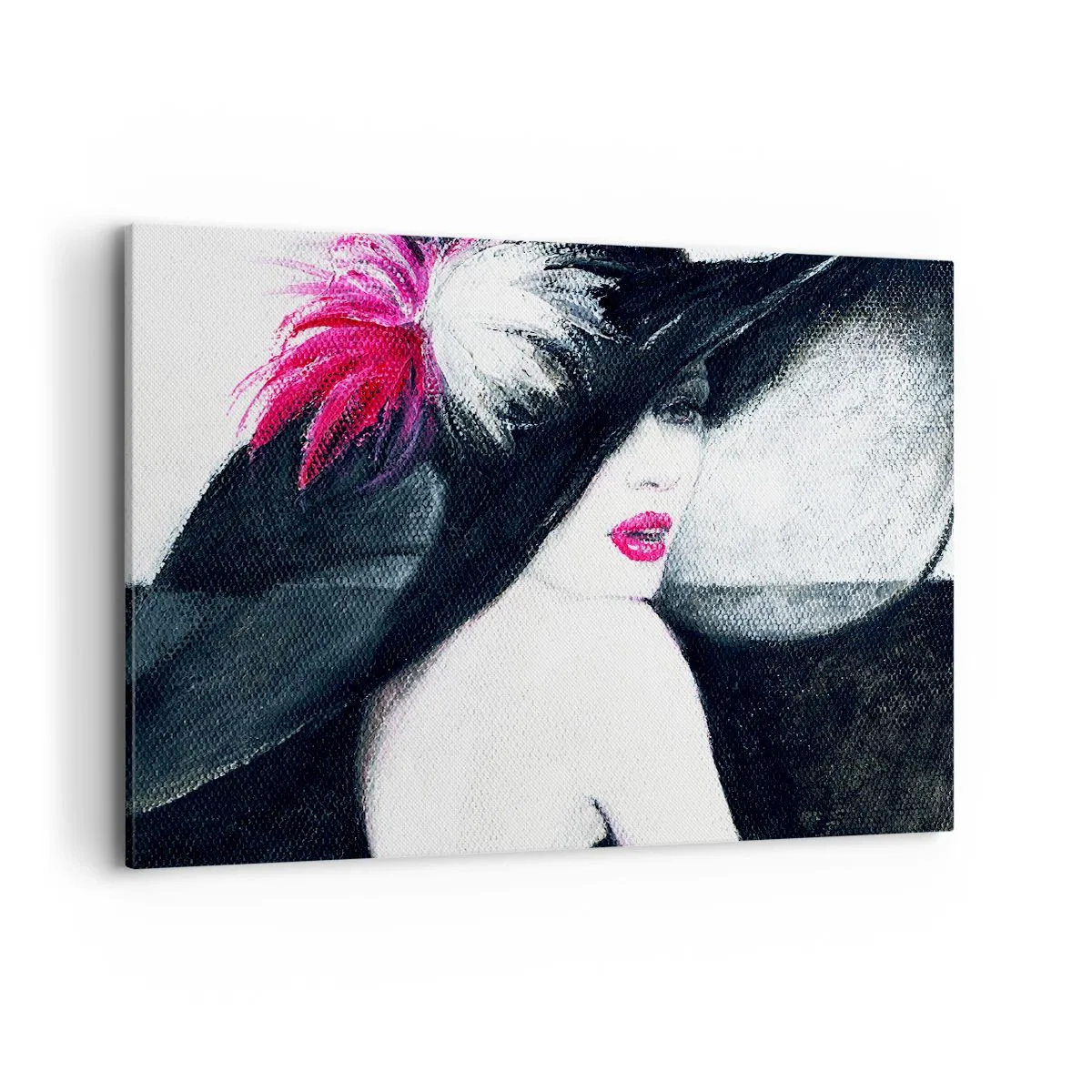 Bild auf Leinwand - Leinwandbild - Stilvolle Frau mit Federhut - 100x70cm - Immer ein Geheimnis - Moderne Wanddekoration für Wohnzimmer und Schlafzimmer ARTTOR