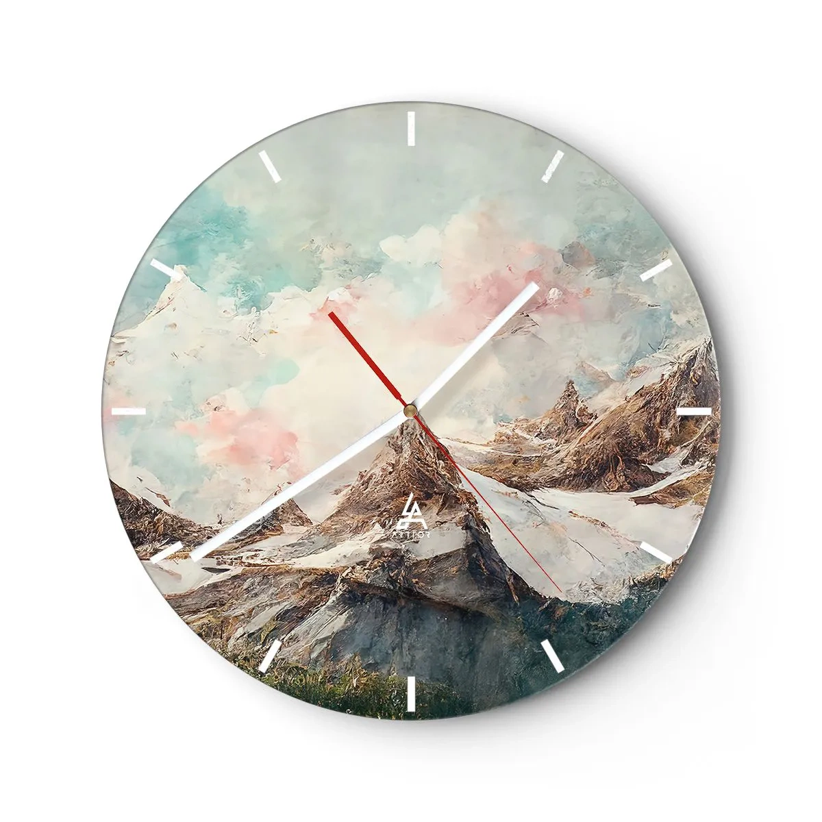 Wanduhr - Glasuhr - Malerische Berggipfel vor einem pastellfarbenen Wolkenhimmel - 30x30cm - Felsklingen - Moderne Wanddekoration für Wohnzimmer, Küche und Schlafzimmer ARTTOR