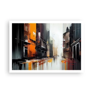 Poster - Abstrakte Ansicht einer Stadtstraße im Regen - 100x70cm - Regnerischer Tag - Moderne Wanddekoration für Wohnzimmer und Schlafzimmer ARTTOR
