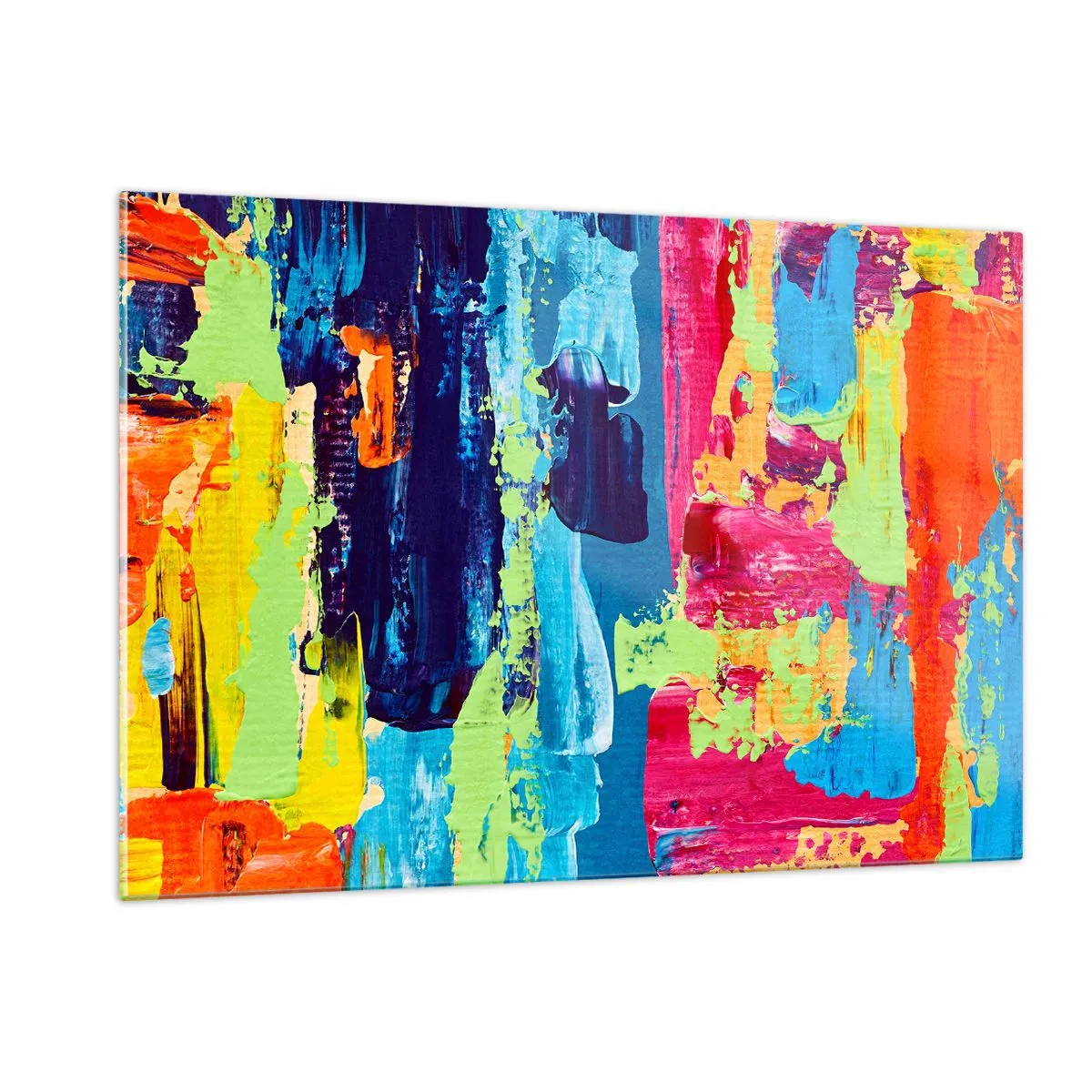 Glasbild - Bild auf glas - Eine Illustration eines abstrakten Gemäldes in intensiven Farben - 120x80cm - Das Leben ist wunderschoen! - Moderne Wanddekoration für Wohnzimmer und Schlafzimmer ARTTOR
