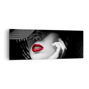 Bild auf Leinwand - Leinwandbild - Schwarz-Weiß-Porträt einer Frau mit roten Lippen - 140x50cm - Eine Studie in Scharlachrot - Moderne Wanddekoration für Wohnzimmer und Schlafzimmer ARTTOR