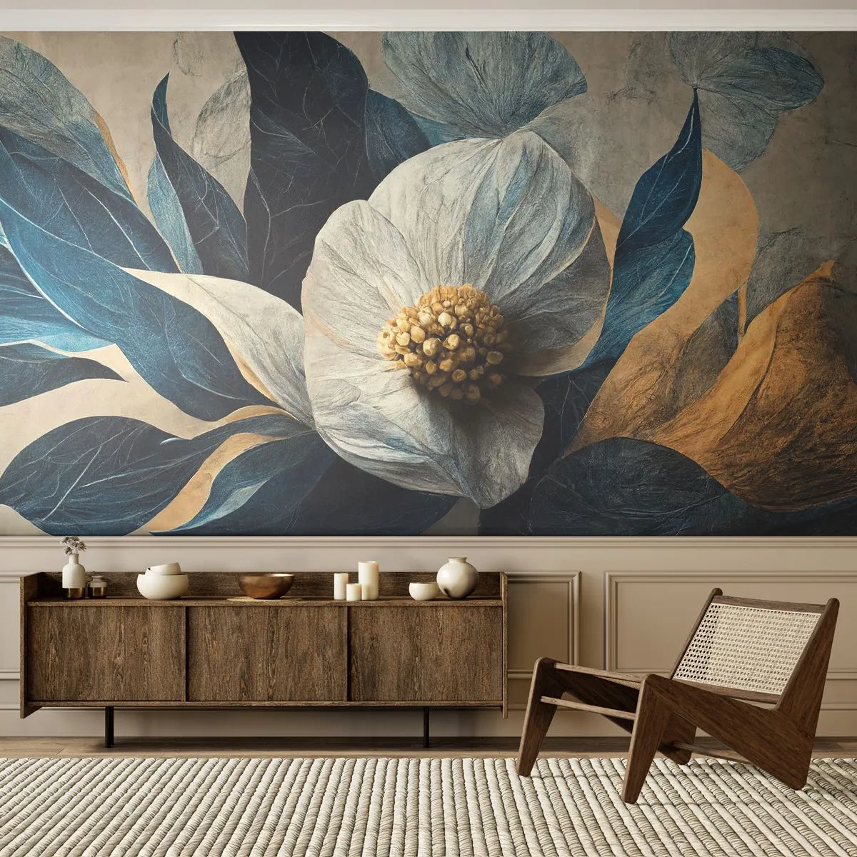 Fototapete Premium Canvas - Er hat ein Herz aus Gold - Blume, Elegant, Stück - 200x140 cm