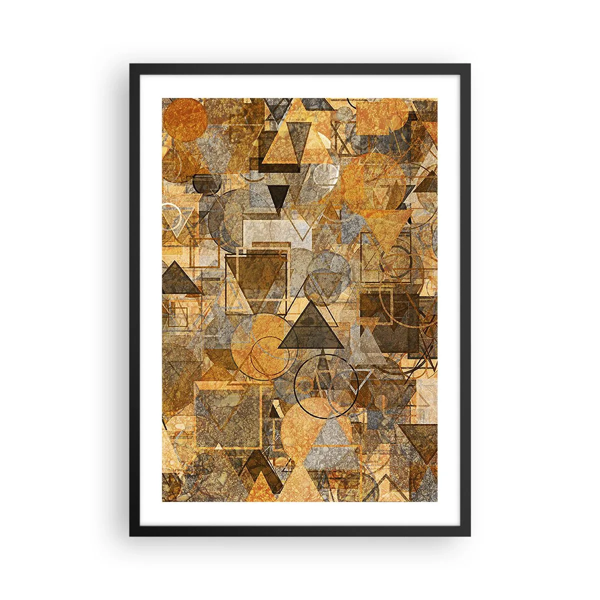 Poster in einem schwarzem Rahmen - Goldene abstrakte geometrische Komposition - 50x70cm - Die Welt in Form - Moderne Wanddekoration für Wohnzimmer und Schlafzimmer ARTTOR
