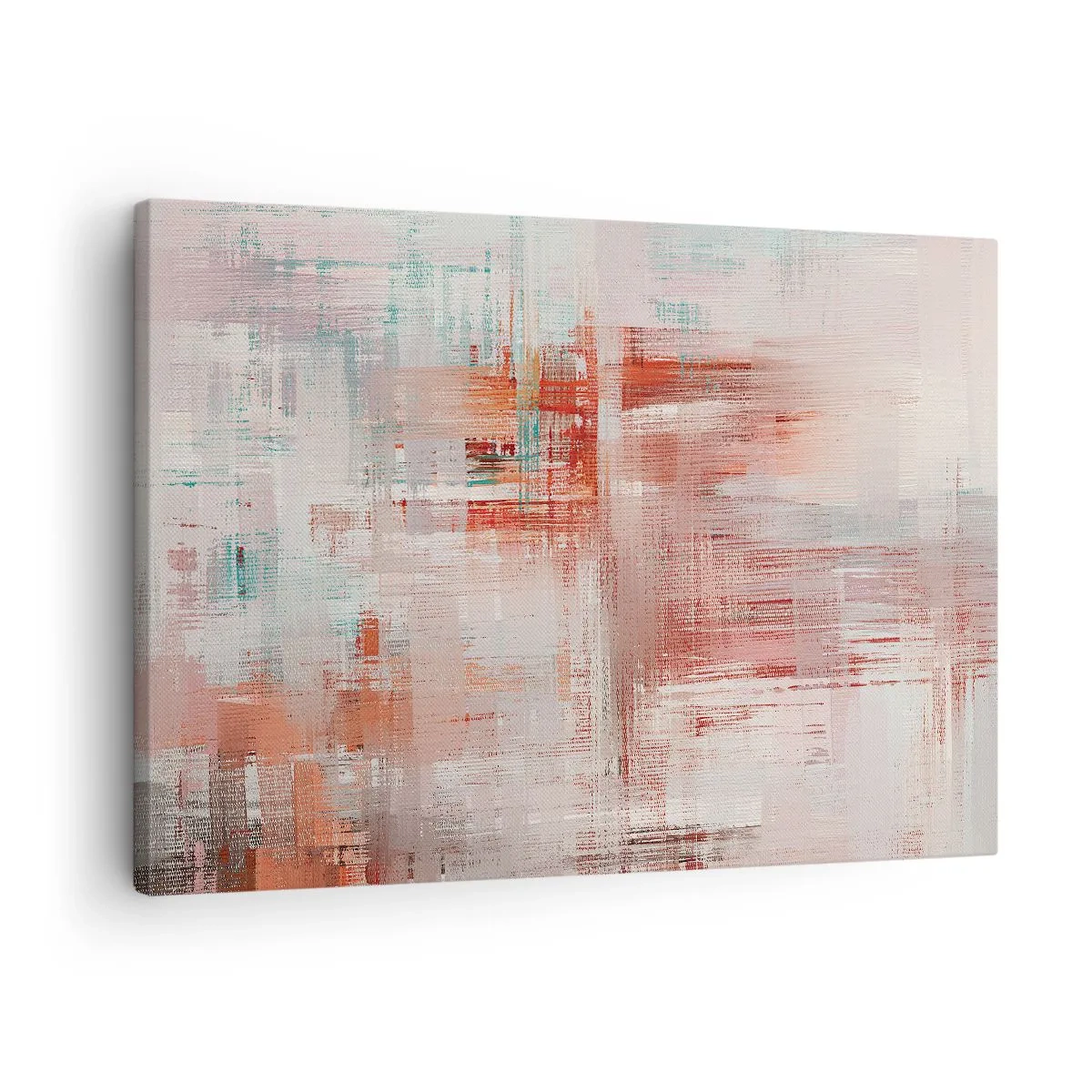 Bild auf Leinwand - Leinwandbild - Eine abstrakte Komposition mit Rottönen und Pastellfarben. - 70x50cm - Dunstig. Aber rosa - Moderne Wanddekoration für Wohnzimmer und Schlafzimmer ARTTOR