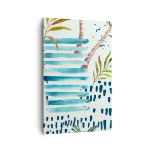 Bild auf Leinwand - Leinwandbild - Abstraktes Muster mit Palmen und nautischen Akzenten - 80x120cm - Urlaub unter Palmen - Moderne Wanddekoration für Wohnzimmer und Schlafzimmer ARTTOR