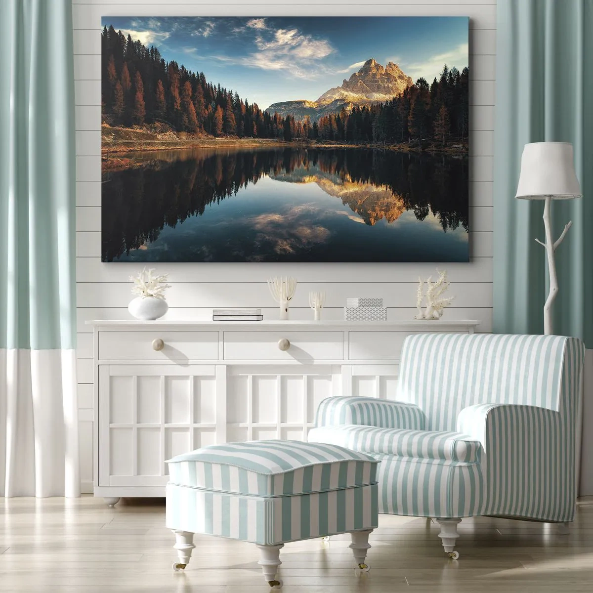 Bild auf Leinwand - Leinwandbild - Berglandschaft mit See und Wald - 120x80cm - Doppelte Landschaft - Moderne Wanddekoration für Wohnzimmer und Schlafzimmer ARTTOR