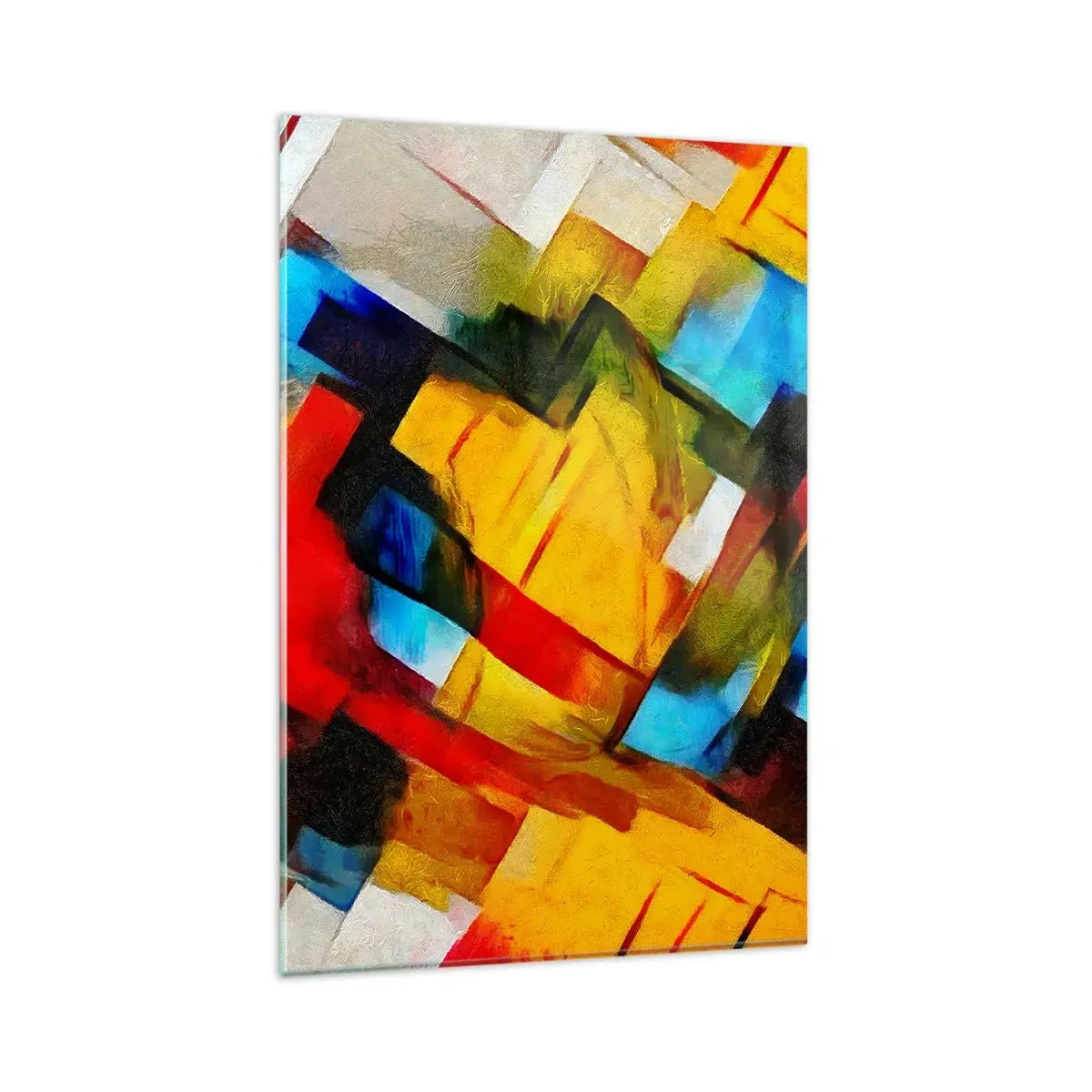 Glasbild - Bild auf glas - Abstrakte geometrische Komposition in lebendigen Farben - 80x120cm - Ein bunter Interleaver - Moderne Wanddekoration für Wohnzimmer und Schlafzimmer ARTTOR