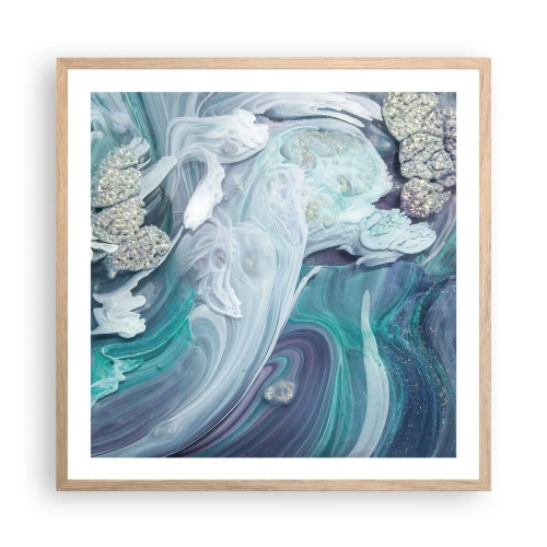 Poster in einem Rahmen aus heller Eiche - Strömungen von Himmelblau - 60x60 cm