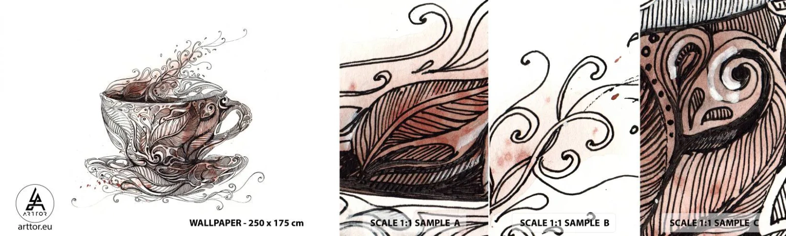 Fototapeten Muster Selbstklebend Deluxe Sticker - Tee für alles - Abstraktion, Tasse, Espresso - 100x30 cm