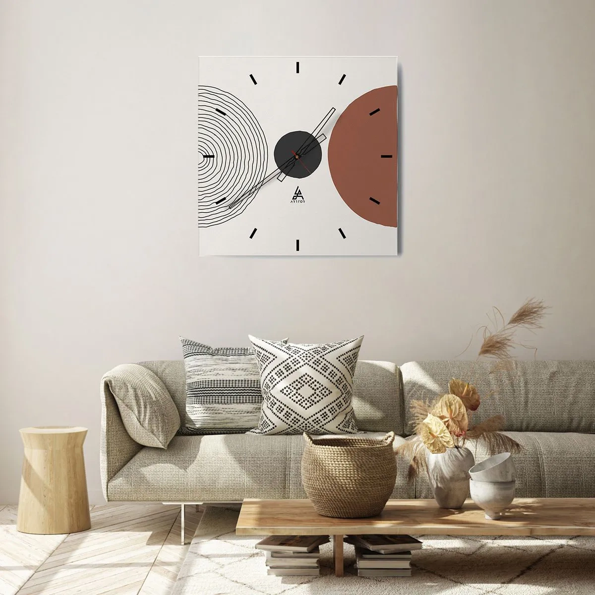 Wanduhr - Glasuhr - Abstrakte geometrische Figuren in warmen Farben - 30x30cm - Das Zentrum der Aufmerksamkeit - Moderne Wanddekoration für Wohnzimmer und Schlafzimmer ARTTOR