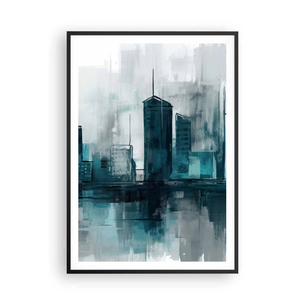 Poster in einem schwarzem Rahmen - Eine Stadt in der Farbe des Regens - 70x100 cm
