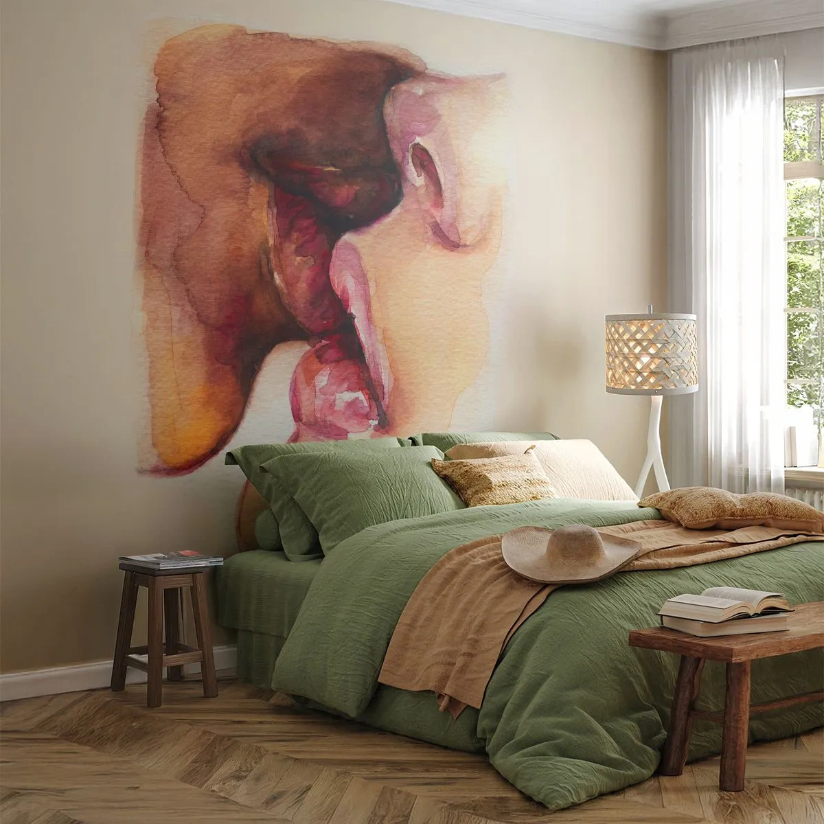 Fototapete Premium Canvas - Wie Tag und Nacht, Erde und Himmel - Abstraktion, Kuss, Verliebtes Pärchen - 150x105 cm