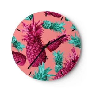 Wanduhr - Glasuhr - Rosa und grüne Ananas auf pastellrosa Hintergrund - 30x30cm - Freiheit ist süß - Moderne Wanddekoration für Wohnzimmer, Küche und Schlafzimmer ARTTOR