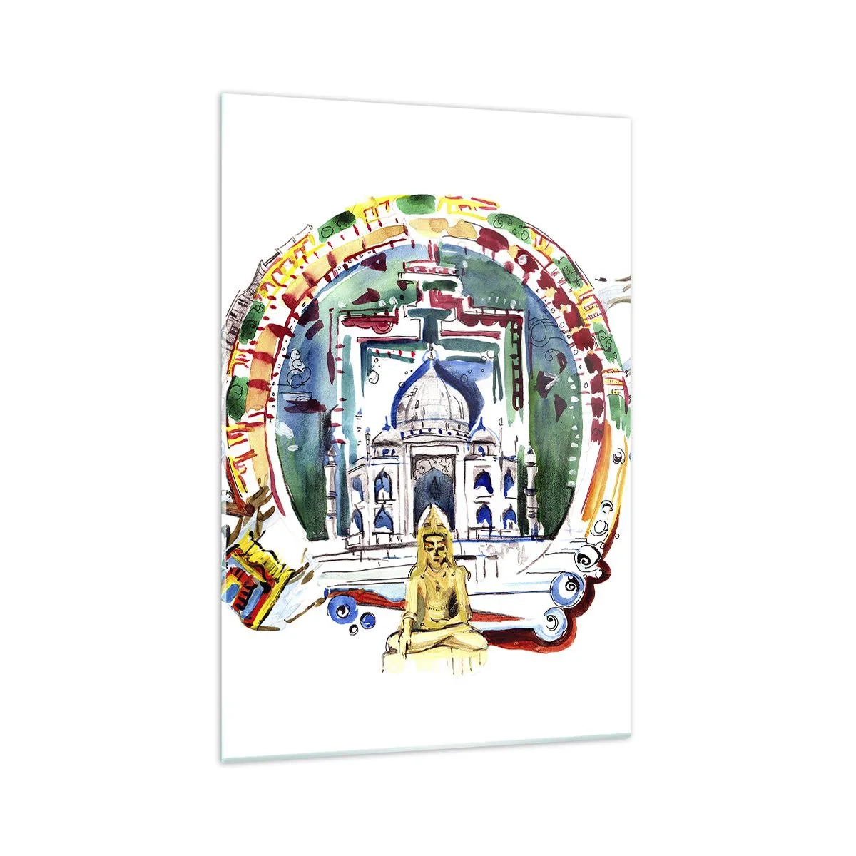 Glasbild - Bild auf glas - Eine farbenfrohe Illustration der indischen Architektur - 70x100cm - Hinduistisches Weltgleichgewicht - Moderne Wanddekoration für Wohnzimmer und Schlafzimmer ARTTOR