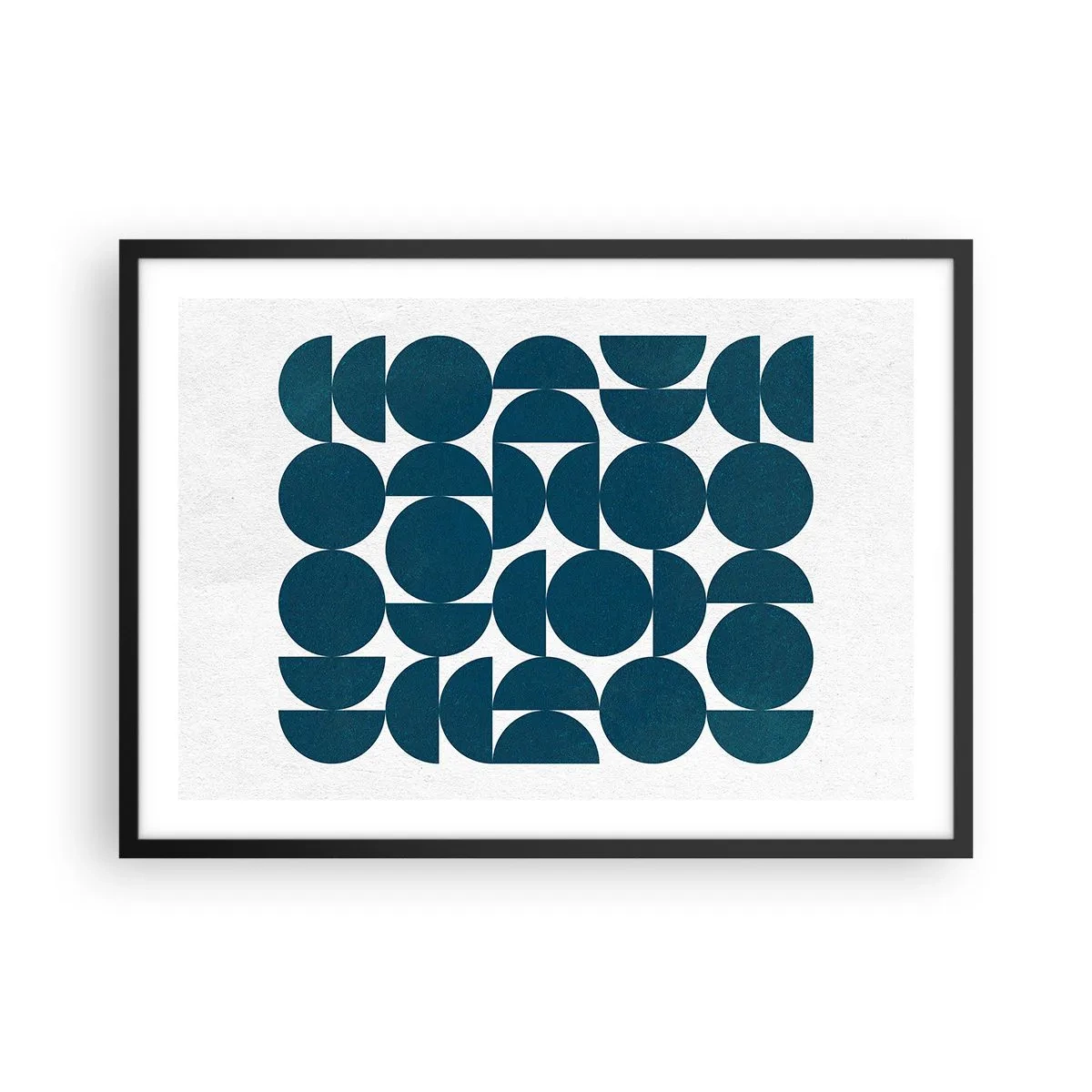 Poster in einem schwarzem Rahmen - Geometrische Formen in Marineblautönen auf weißem Hintergrund - 70x50cm - Kreise und Halbkreise - Moderne Wanddekoration für Wohnzimmer und Schlafzimmer ARTTOR