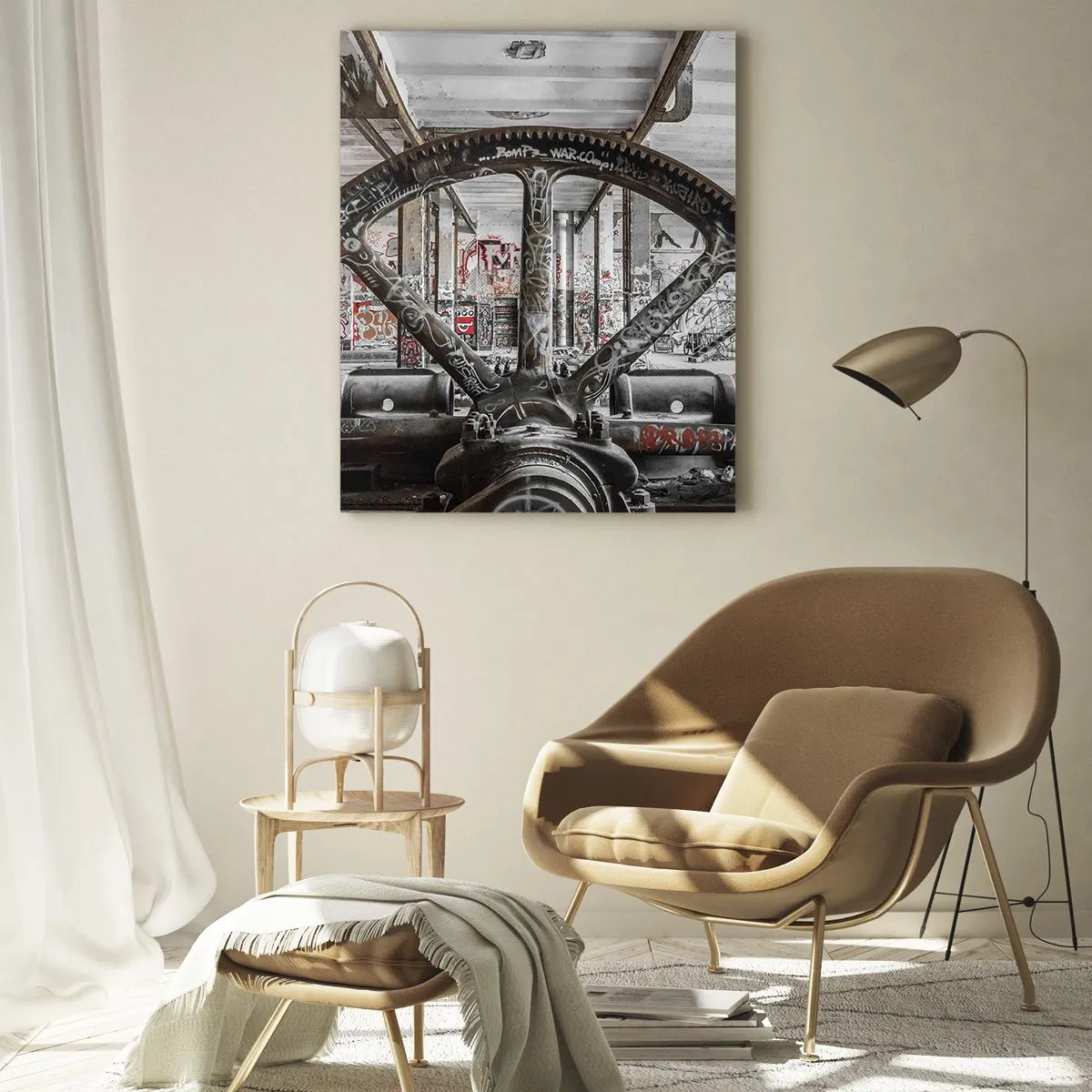 Glasbild - Bild auf glas - Ein alter Mechanismus in einem verlassenen Industriegebäude - 80x120cm - Das geheime Leben der Fabrik - Moderne Wanddekoration für Wohnzimmer und Schlafzimmer ARTTOR