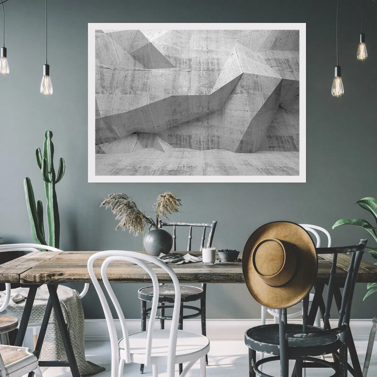Poster - Geometrische Betonformen in Grau - 100x70cm - Eine echte Herausforderung - Moderne Wanddekoration für Wohnzimmer und Schlafzimmer ARTTOR