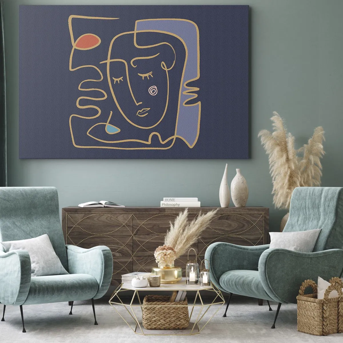 Bild auf Leinwand - Leinwandbild - Abstraktes Gesichtsporträt im minimalistischen Stil - 70x50cm - In Gedanken - Moderne Wanddekoration für Wohnzimmer und Schlafzimmer ARTTOR