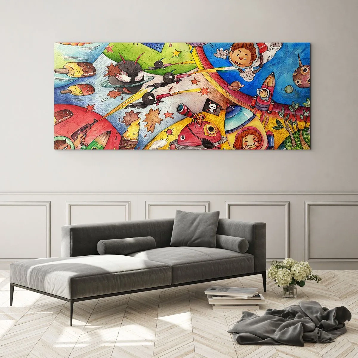 Glasbild - Bild auf glas - Tolles Weltraumabenteuer - 90x30 cm
