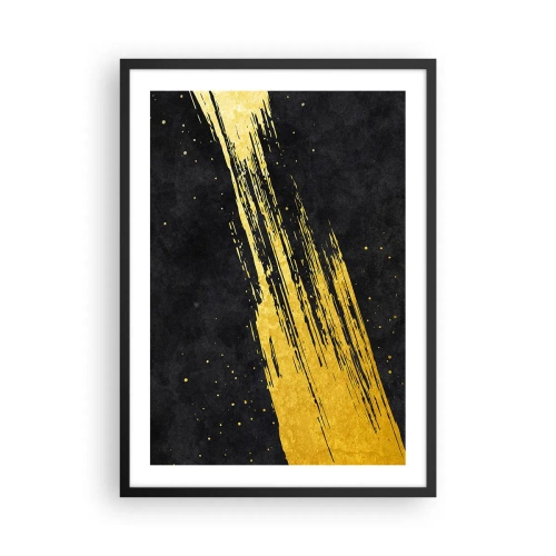 Poster in einem schwarzem Rahmen - Goldene Pinselstriche auf schwarzem Hintergrund - 50x70cm - Sprung in den Hyperraum - Moderne Wanddekoration für Wohnzimmer und Schlafzimmer ARTTOR