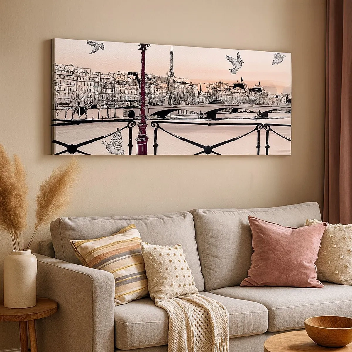Bild auf Leinwand - Leinwandbild - Über den Dächern von Paris - 100x40 cm