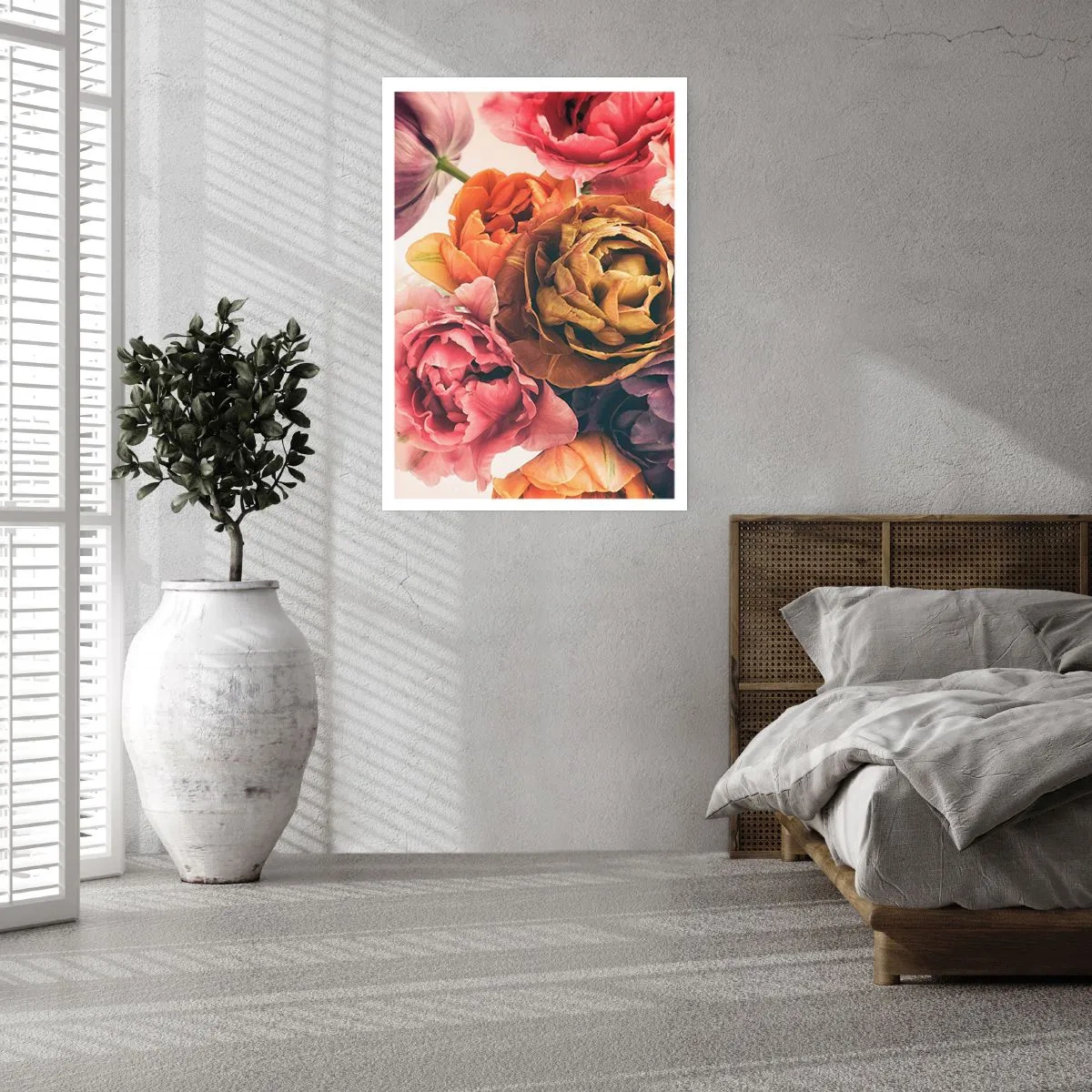 Poster - Bunte Pfingstrosenblüten in künstlerischer Umsetzung - 50x70cm - Eine Feier des Lebens - Moderne Wanddekoration für Wohnzimmer und Schlafzimmer ARTTOR