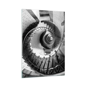 Glasbild - Bild auf glas - Schwarz-Weiß-Foto einer Wendeltreppe in Perspektive - 50x70cm - Höher und höher - Moderne Wanddekoration für Wohnzimmer und Schlafzimmer ARTTOR