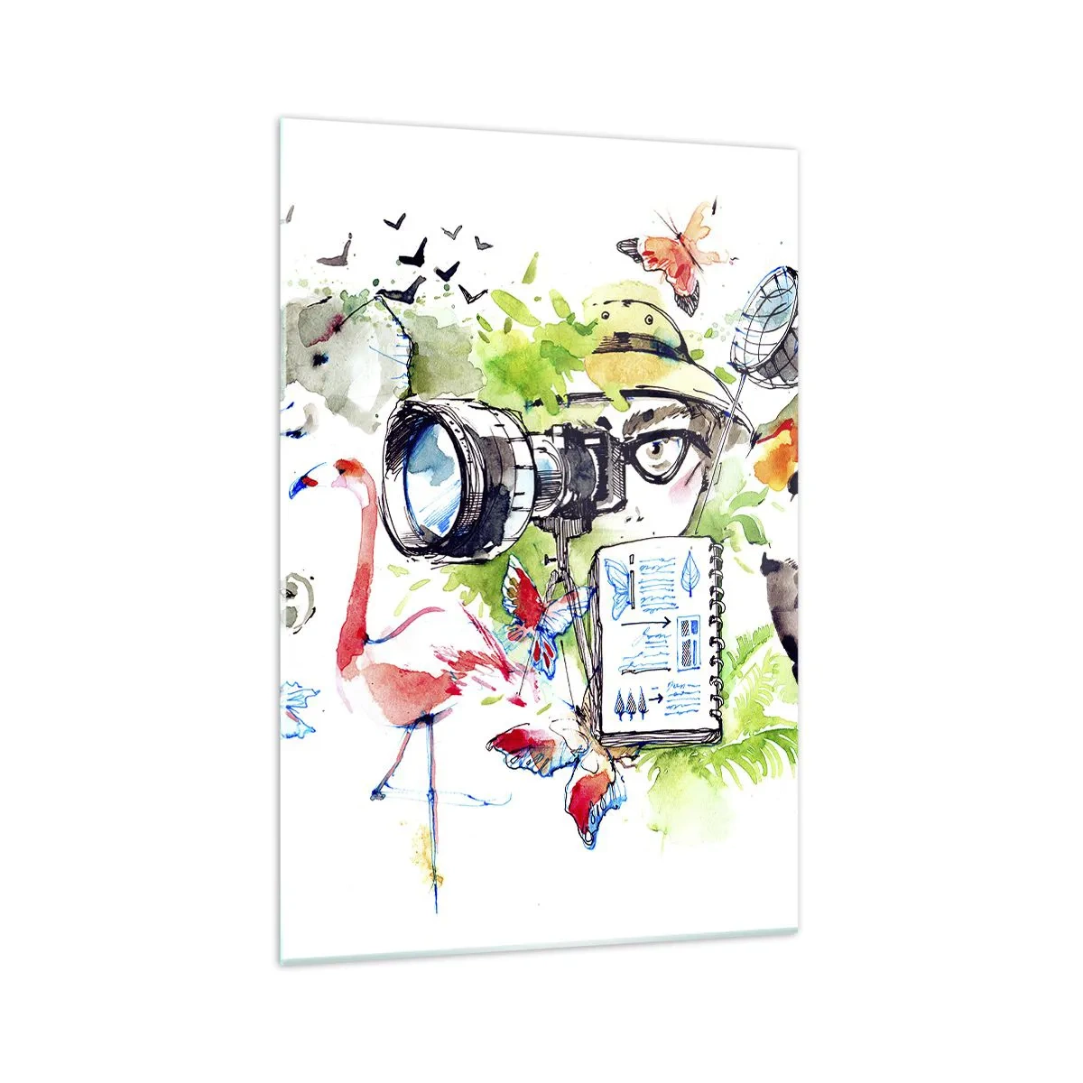 Glasbild - Bild auf glas - Bunte Grafiken mit Natur- und Safari-Themen - 70x100cm - In der Linse eines Reisenden - Moderne Wanddekoration für Wohnzimmer und Schlafzimmer ARTTOR