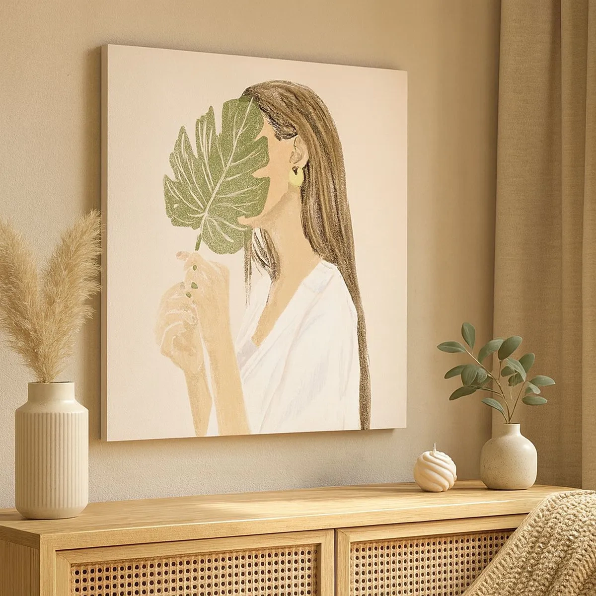 Bild auf Leinwand - Leinwandbild - Geheimnisvolles Porträt mit Fächer - 30x30 cm