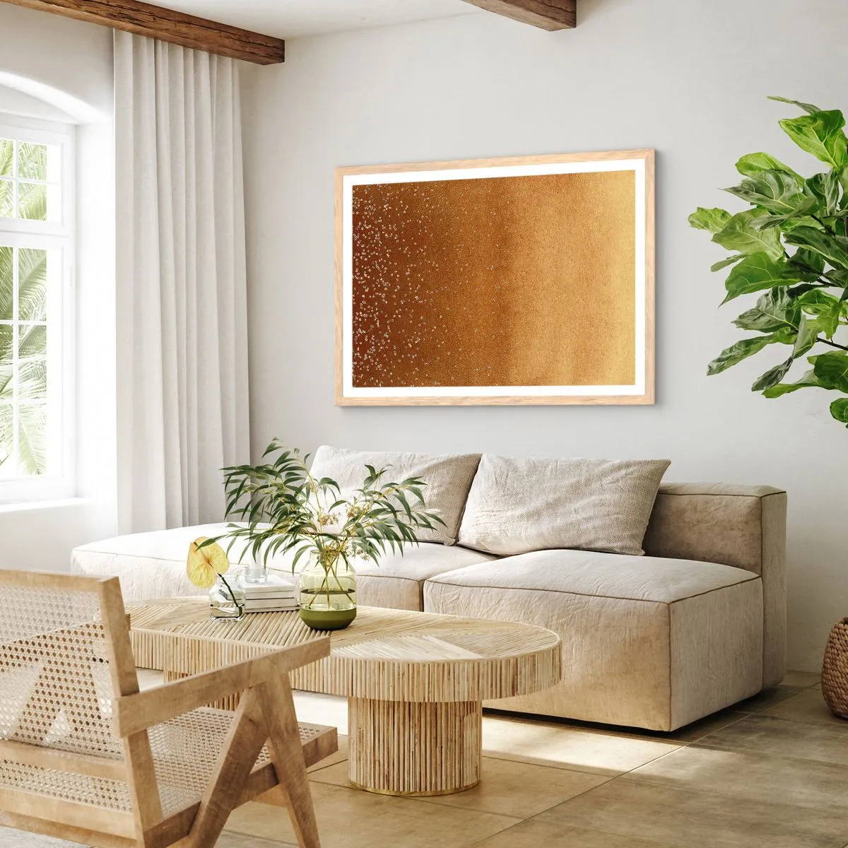 Poster in einem Rahmen aus heller Eiche - Die Geburt des Lichts - 100x70 cm