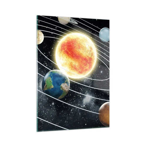 Glasbild - Bild auf glas - Das Sonnensystem mit Planeten und Umlaufbahnen vor dem Hintergrund des Weltraums - 50x70cm - Kosmischer Tanz - Moderne Wanddekoration für Wohnzimmer und Schlafzimmer ARTTOR