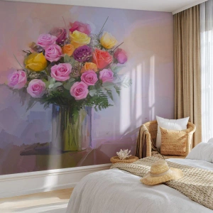Maßgeschneiderte Fototapete Premium Sand - Festgehaltene Schönheit - Vase mit Blumen, Blumenstrauß, Stück