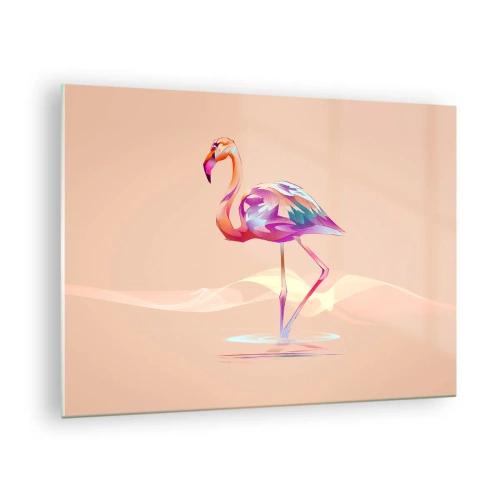 Glasbild - Bild auf glas - Bunter Flamingo auf pastellfarbenem Hintergrund - 70x50cm - Der Vogel der guten Gefühle - Moderne Wanddekoration für Wohnzimmer und Schlafzimmer ARTTOR