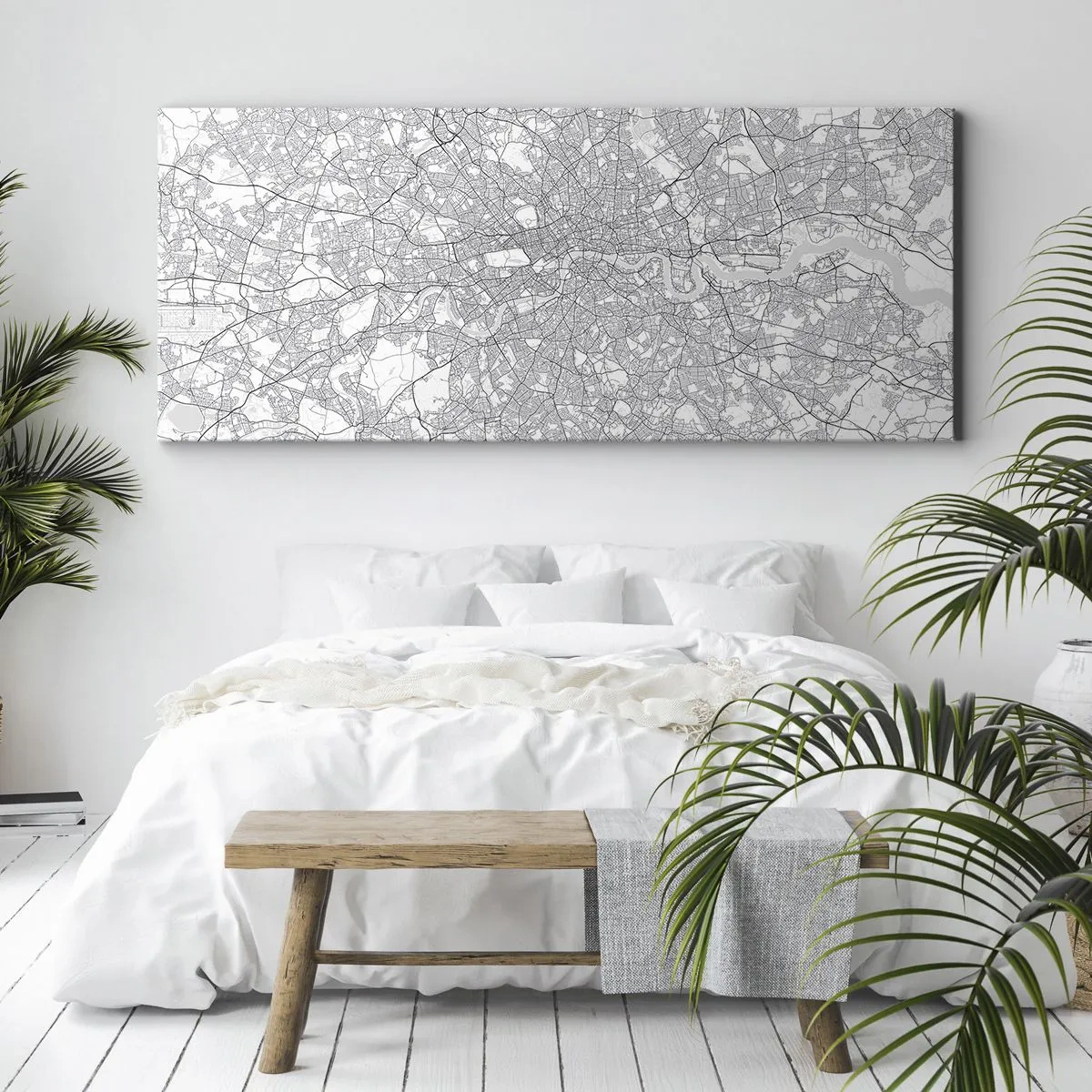 Bild auf Leinwand - Leinwandbild - Ein minimalistischer Stadtplan in Grautönen - 120x50cm - Karte des Labyrinths von London - Moderne Wanddekoration für Wohnzimmer und Schlafzimmer ARTTOR