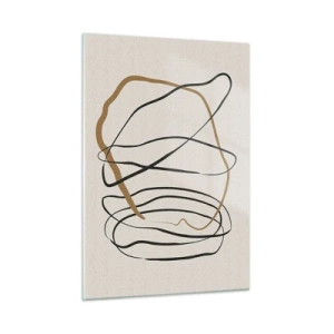 Glasbild - Bild auf glas - Eine ausdrucksstarke Linienkomposition in Schwarz und Braun auf hellem Hintergrund. - 50x70cm - Komposition – Looptanz - Moderne Wanddekoration für Wohnzimmer und Schlafzimmer ARTTOR