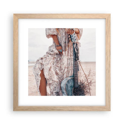 Poster in einem Rahmen aus heller Eiche - Kinderblumen auf dem Weg - 30x30 cm