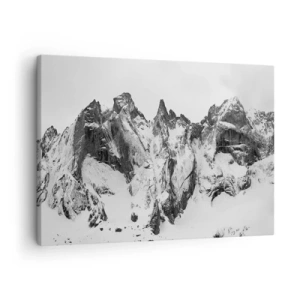 Bild auf Leinwand - Leinwandbild - Schwarz-weiße schneebedeckte Berggipfel - 70x50cm - Gefährlicher Granitgrat - Moderne Wanddekoration für Wohnzimmer und Schlafzimmer ARTTOR