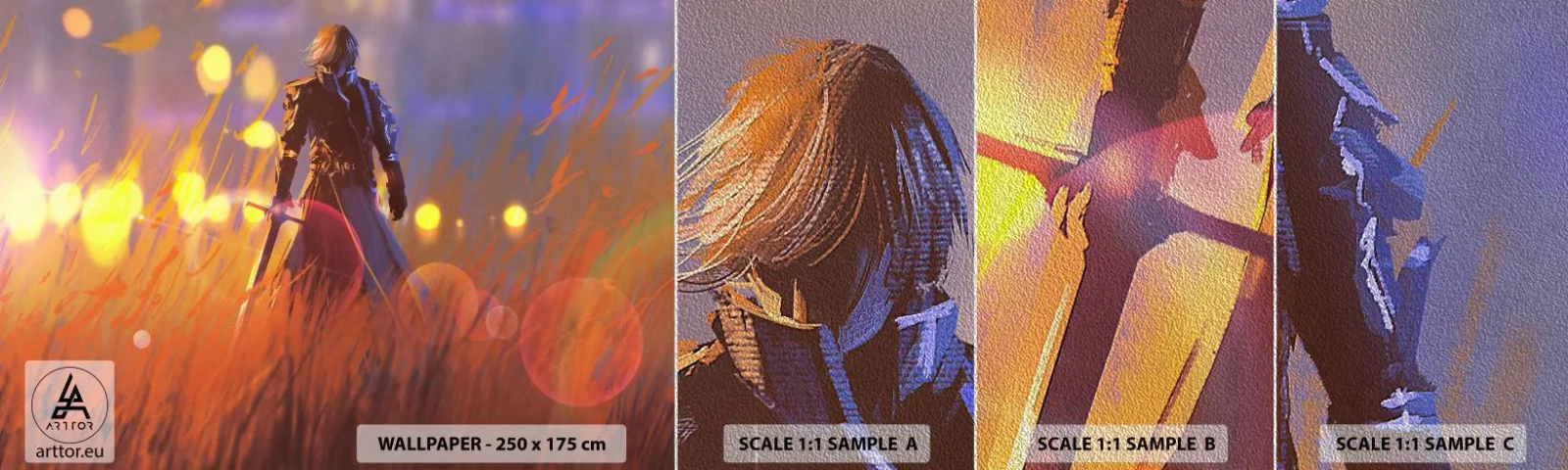 Fototapeten Muster Premium Sand - Fahrender Ritter - Abstraktion, Fantasie, Krieger - 100x30 cm