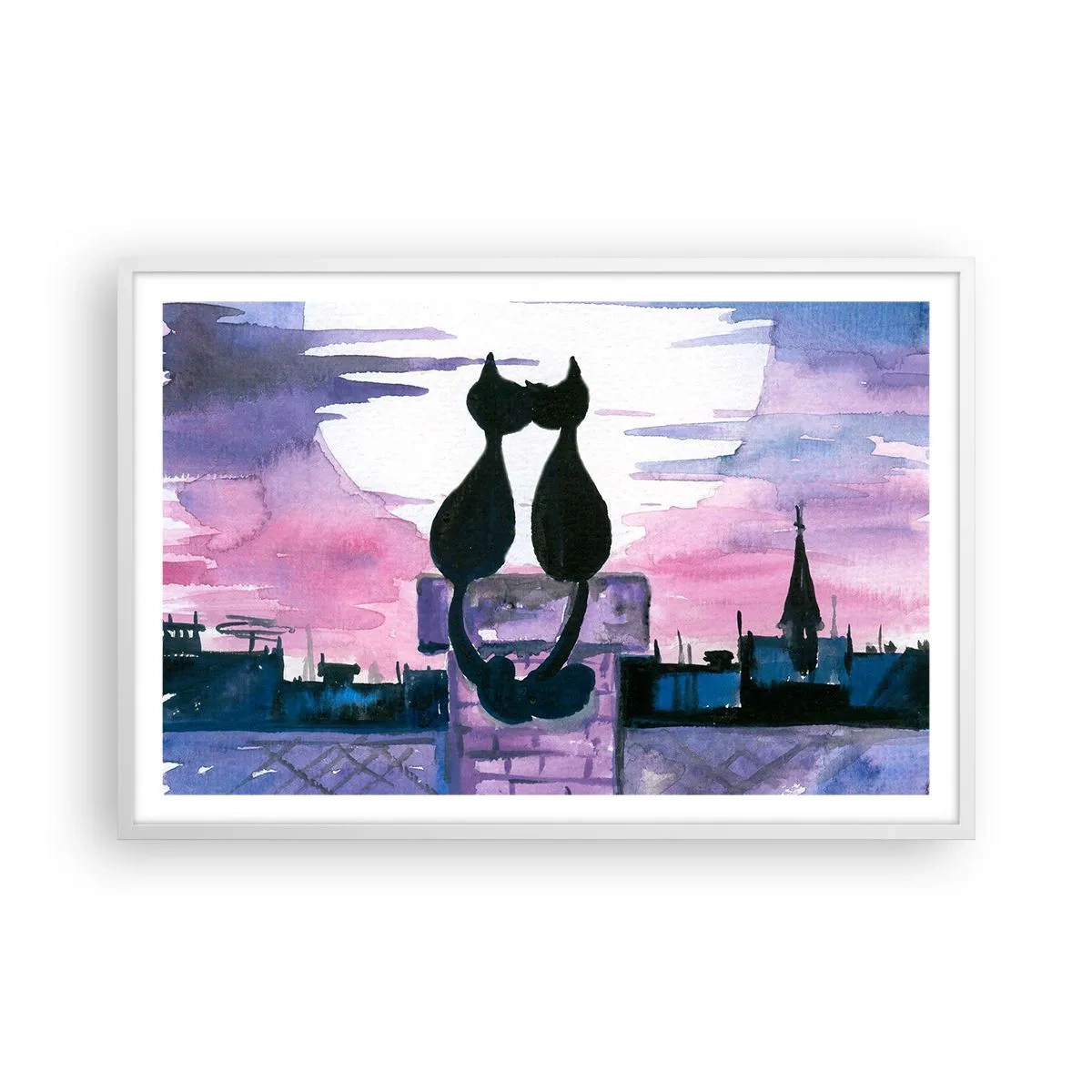 Poster in einem weißen Rahmen - Rendez-vous unter dem Mond - 91x61 cm