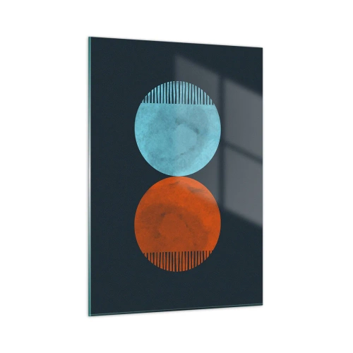 Glasbild - Bild auf glas - Abstrakte Kreise in Blau und Orange - 50x70cm - Nur Geometrie? - Moderne Wanddekoration für Wohnzimmer und Schlafzimmer ARTTOR