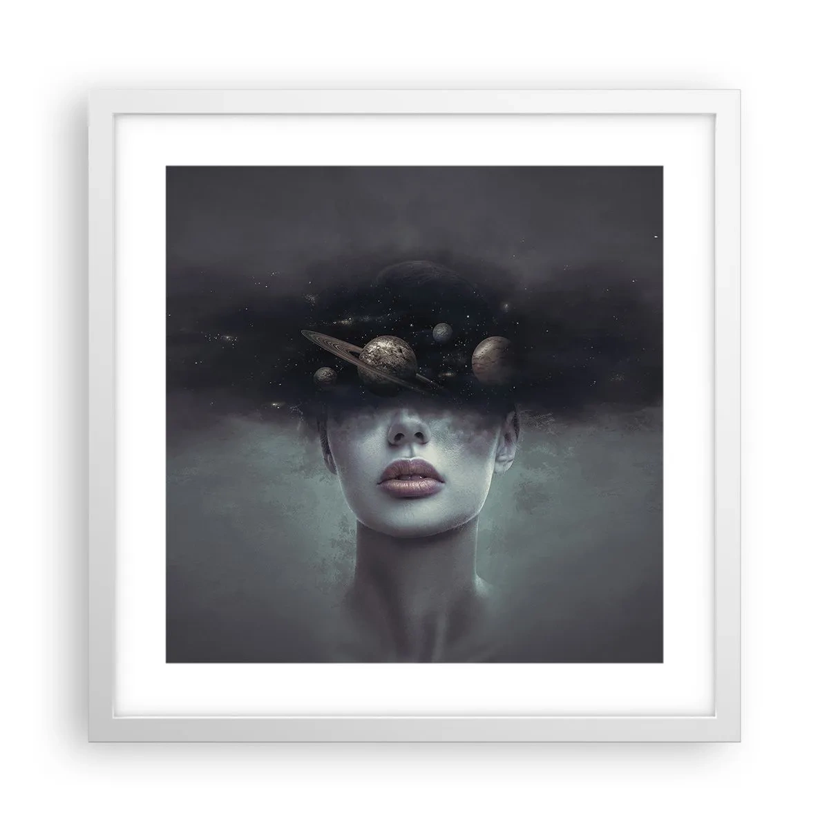 Poster in einem weißen Rahmen - Und die Planeten spielen verrückt ... - 40x40 cm